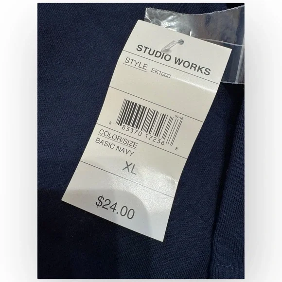 NWT Studio Works Navy Split Neck 3/4 Sleeve Top – Women’s XL – Style EK1000 - Picture 3 of 4